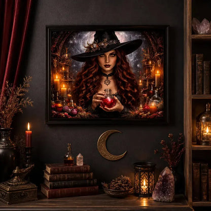 Mystical Gothic Witch Canvas Wall Art - Black Framed Print for Halloween_mockup_2.webp