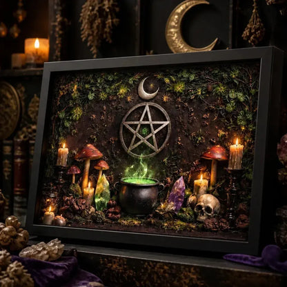 Pagan Pentacle Canvas Wall Art - Witchy Black Framed Print for Wicca Altar & Spiritual Space_mockup_3.webp