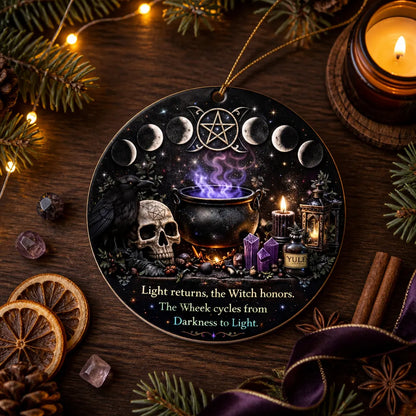 Gothic Skull Yule Ceramic Ornament with Moon Phase – Halloween Style Christmas Ornament_mockup_3.webp