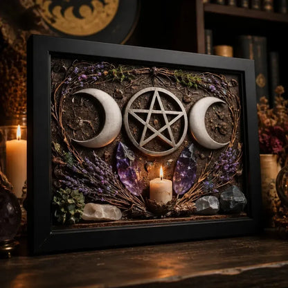 Wicca Triple Moon Canvas Wall Art - Pentacle Pagan Black Framed Art Print Occult Wall Decor_mockup_3.webp