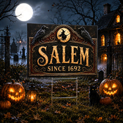 Spooky Witch Raven Salem Halloween Yard Sign - close up detail
