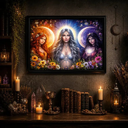 Pagan Triple Moon Goddess Wall Art - Black Framed Canvas Print for Wiccan & Witchy Decor_mockup_2.webp
