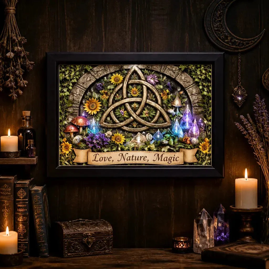Celtic Knot Triquetra Wicca Wall Art - Trinity Knot Black Framed Canvas for Boho Pagan Home Decor_mockup_2.webp