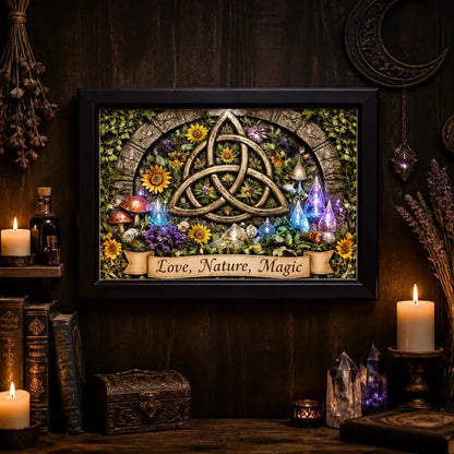 Celtic Knot Triquetra Wicca Wall Art - Trinity Knot Black Framed Canvas for Boho Pagan Home Decor_mockup_2.webp