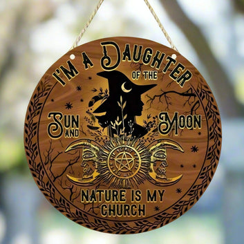 Daughter of the Sun Moon Witch Acrylic Round Sign Gothic Halloween Decor