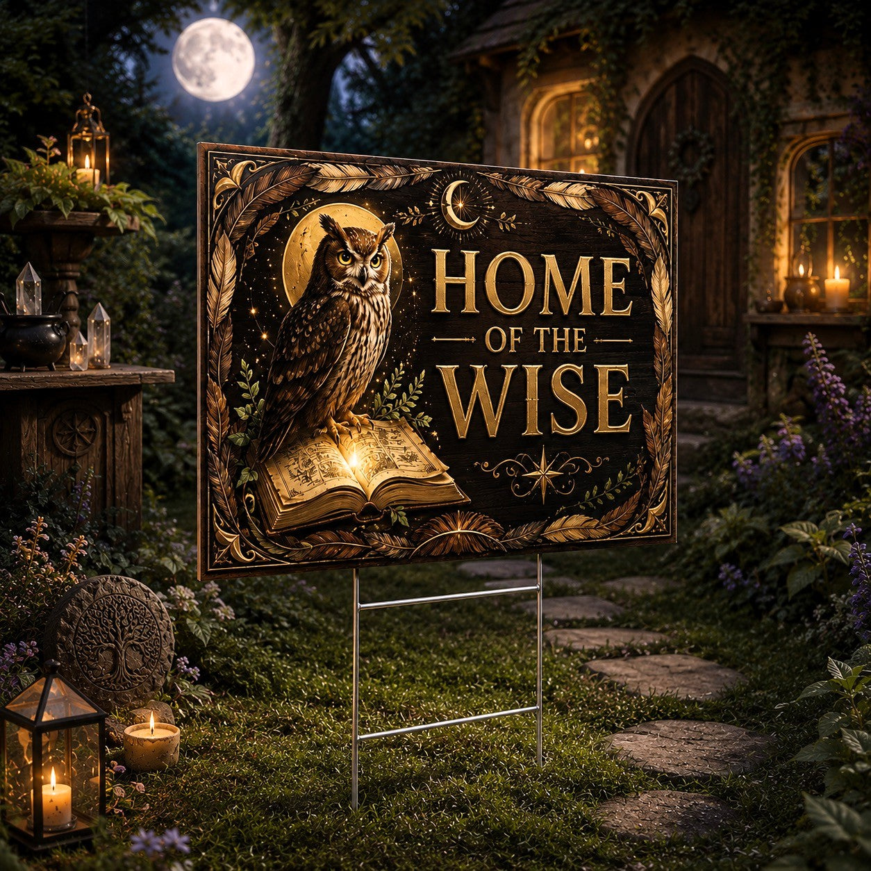 Home of the Wise Wicca Yard Sign - close up detail