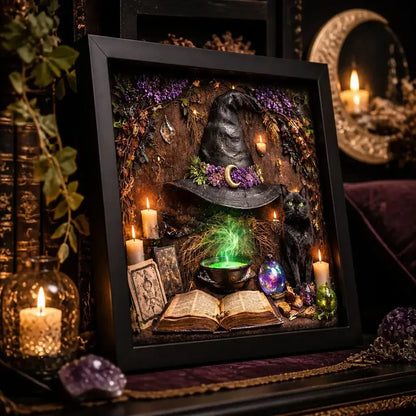 Witch Hat Black Cat Halloween Decor - Gothic Black Framed Art Print Canvas for Dark & Mystical Spaces_mockup_3.webp