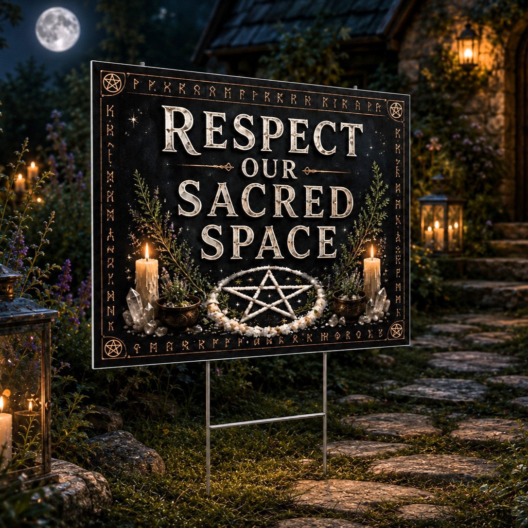 Respect Our Sacred Space Pentacle Pagan Yard Sign - garden display