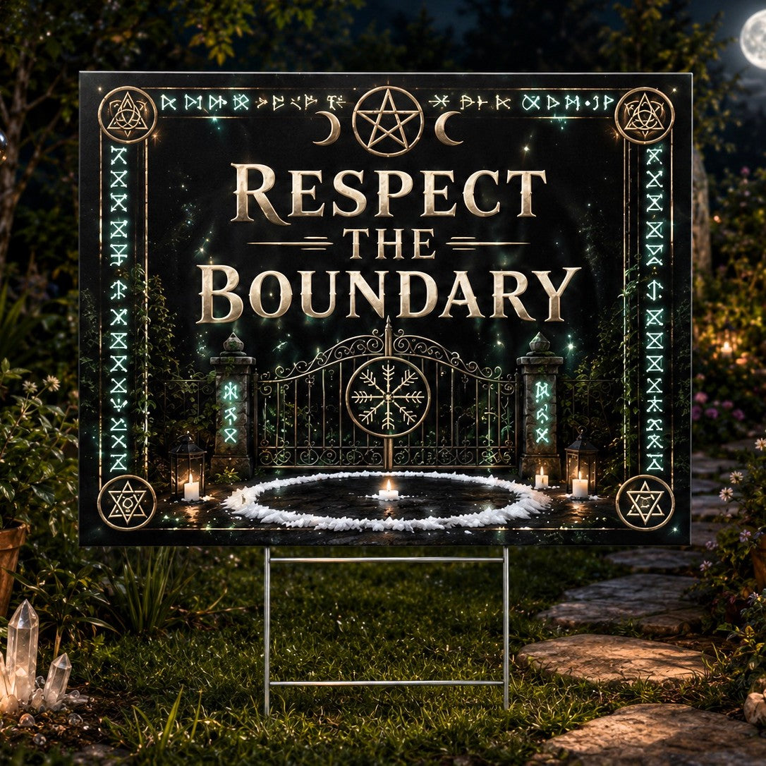 Respect the Boundary Gate Runes Wicca Yard Sign - front view