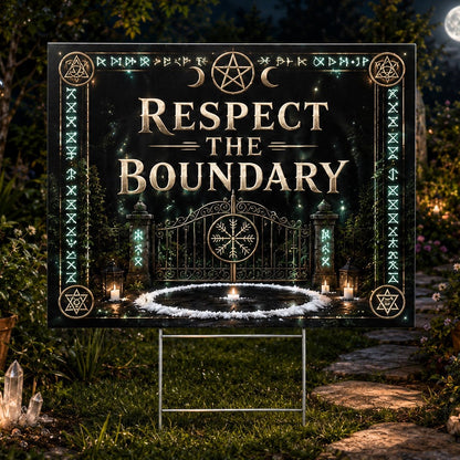 Respect the Boundary Gate Runes Wicca Yard Sign - front view