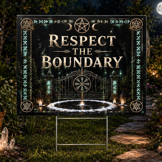Respect the Boundary Gate Runes Wicca Yard Sign - front view