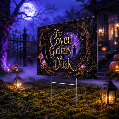 Witch Coven Halloween Yard Sign - close up detail
