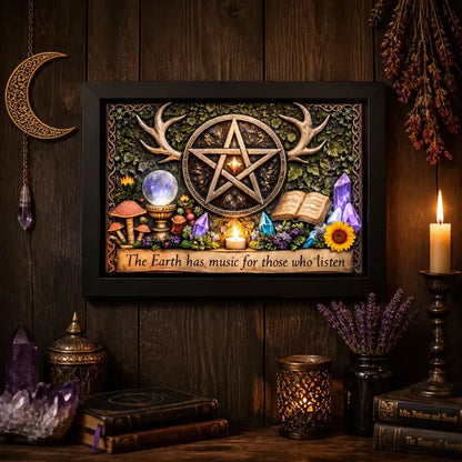 Wiccan Pentacle Black Framed Art Print - Pagan Canvas Decor for Mystical Home Decor_mockup_2.webp