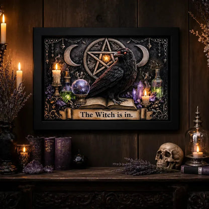 Triple Moon & Black Raven Witchy Art Print - Gothic Crow Black Framed Canvas Wall Art for Wiccan Home Decor_mockup_2.webp