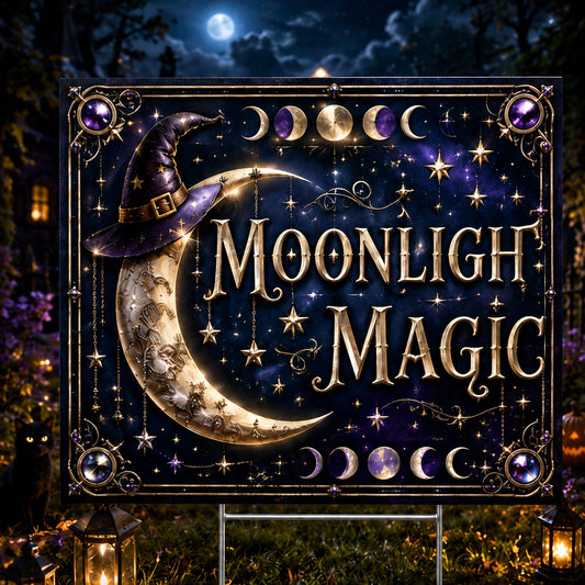 Moonlight Magic Witchy Moon Phases Halloween Yard Sign - front view