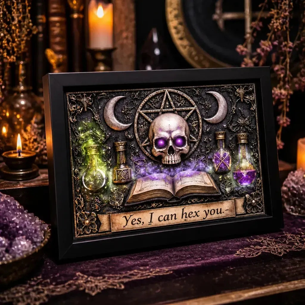 Gothic Skull Witchy Art Print - Dark Witchcraft Black Framed Canvas Art for Halloween Wall Decor_mockup_3.webp