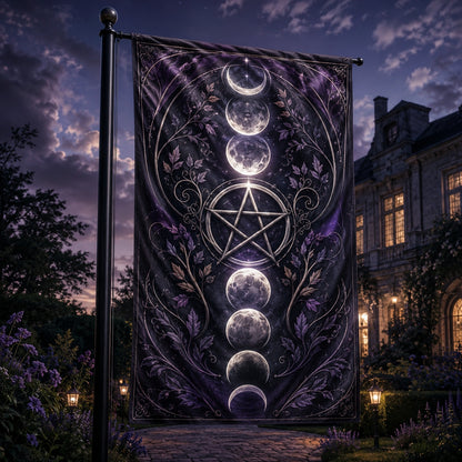 Moon Phase Pentacle house flag with Lunar Cycle Pentacle design