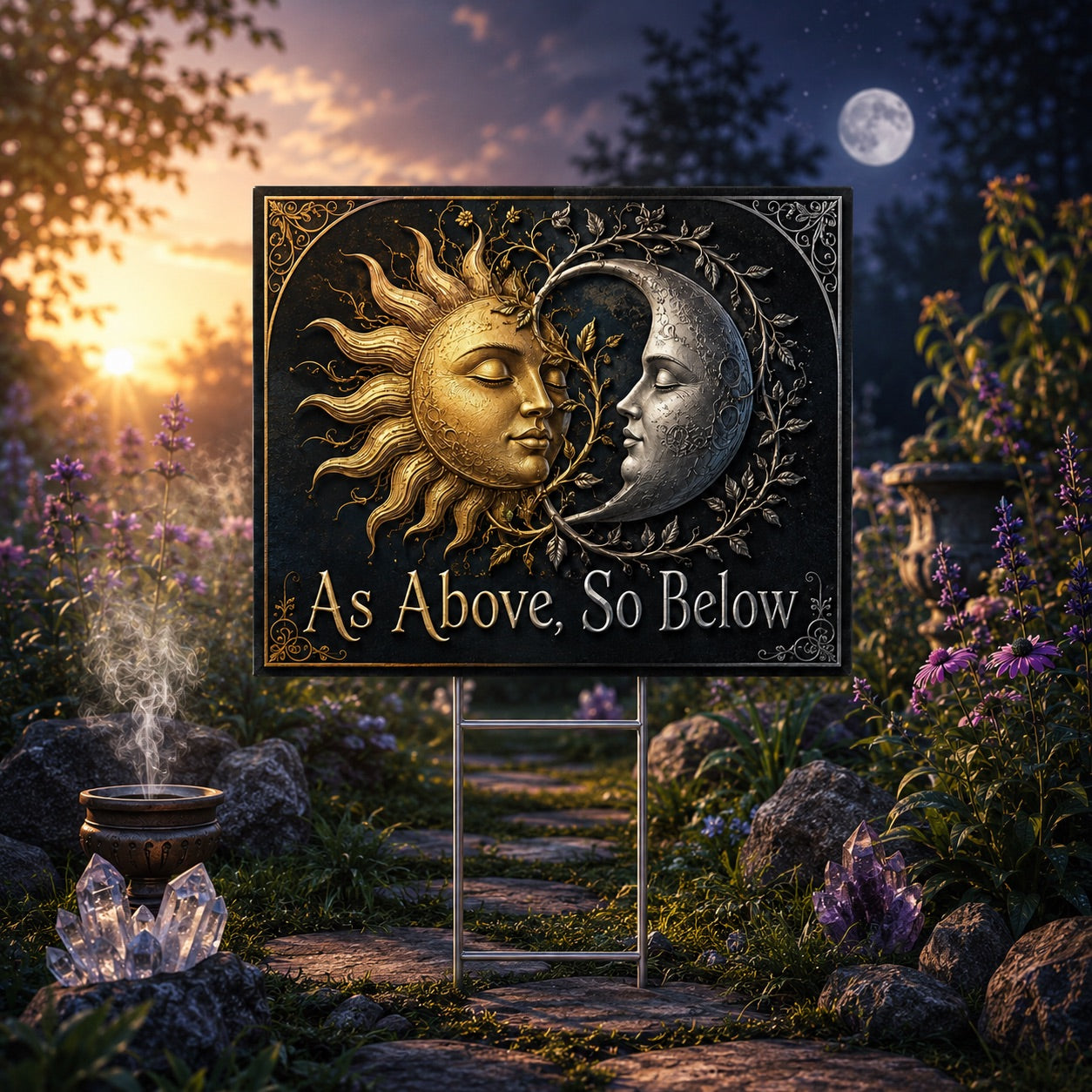 As Above So Below Wicca Yard Sign - close up detail