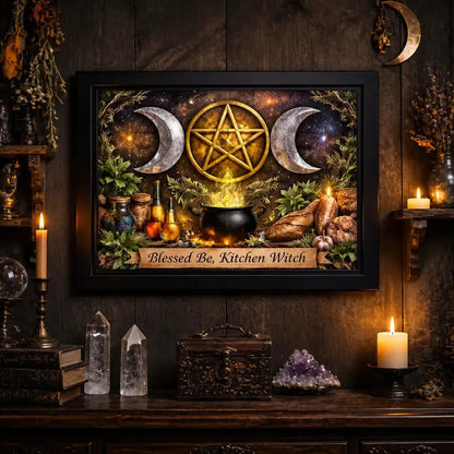 Sacred Triple Moon Wicca Wall Art - Black Framed Witchy Canvas for Pagan Home Decor_mockup_2.webp