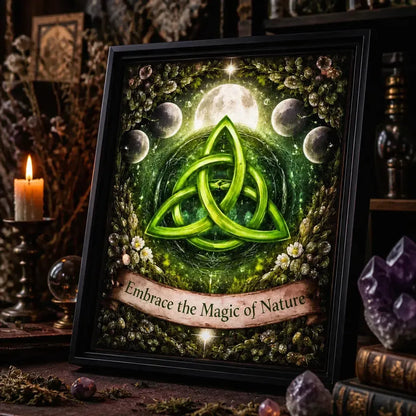 Moon Phase & Triquetra Wiccan Wall Art - Celtic Trinity Knot Black Framed Canvas for Pagan Altar Decor_mockup_3.webp