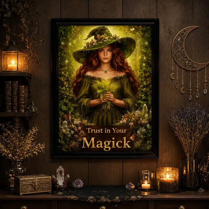 Green Witch Black Framed Art Print - Pagan Canvas Wall Decor for Wicca Sacred Space_mockup_2.webp
