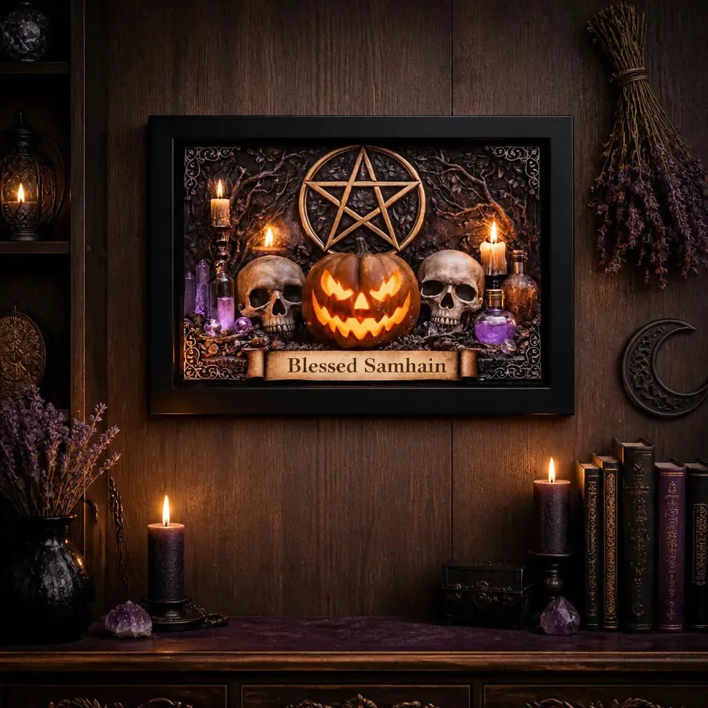 Pagan Pentacle Wall Art for Wicca Samhain- Black Framed Witchcraft Canvas Print for Gothic Halloween Decor_mockup_2.webp