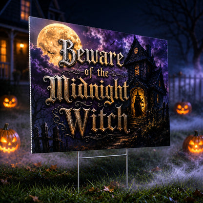 Beware Midnight Witch Halloween Gothic Yard Sign - garden display