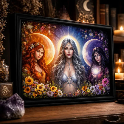Pagan Triple Moon Goddess Wall Art - Black Framed Canvas Print for Wiccan & Witchy Decor_mockup_3.webp