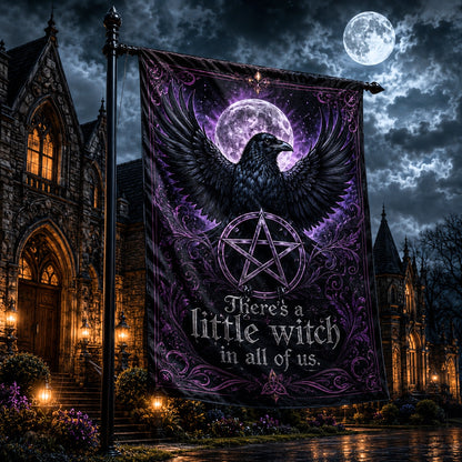 Close-up of Wicca Black Raven Pentacle house flag showing raven and pentacle artwork
