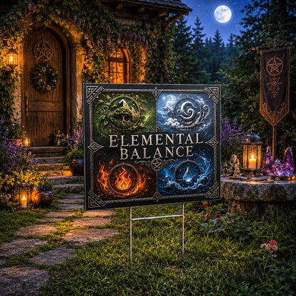Elemental Balance Four Elements Symbols Wicca Yard Sign - porch scene