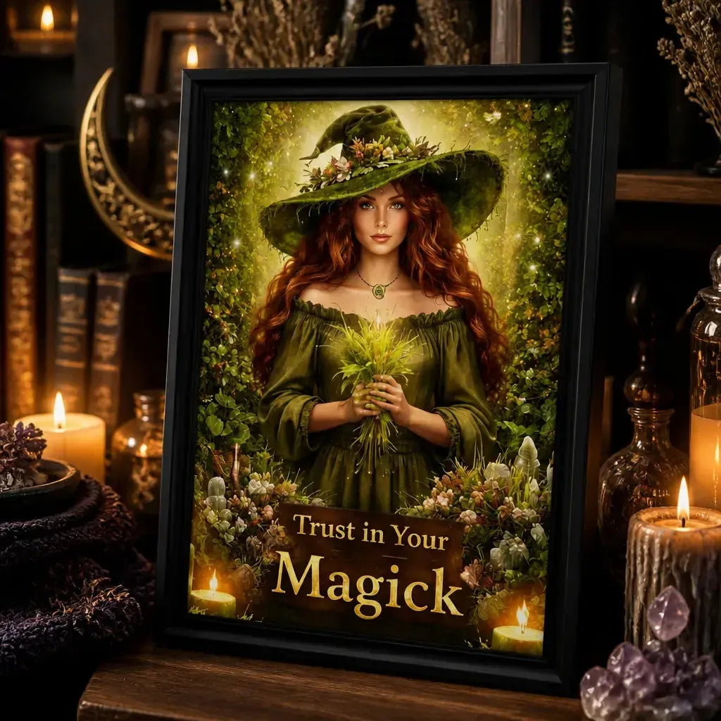 Green Witch Black Framed Art Print - Pagan Canvas Wall Decor for Wicca Sacred Space_mockup_3.webp