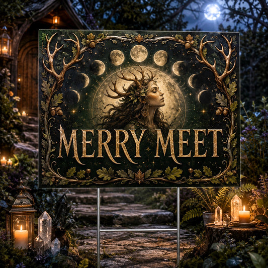Moon Phase Pagan Goddess Yard Sign - porch scene