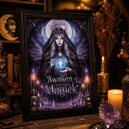 Wiccan Moon Goddess Canvas Wall Art - Black Framed Witchy Art for Magical Space Decor_mockup_3.webp