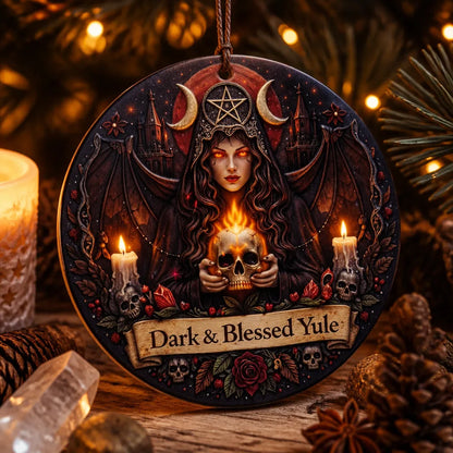 Dark Witch Ceramic Ornament with Skull, Triple Moon – Gothic Halloween Christmas Tree Decor_mockup_2.webp