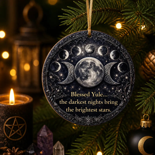 Triple Moon & Moon Phase Wicca Yule Ceramic Ornament – Lunar Phase Witchy Christmas Tree Decoration_mockup_1.webp