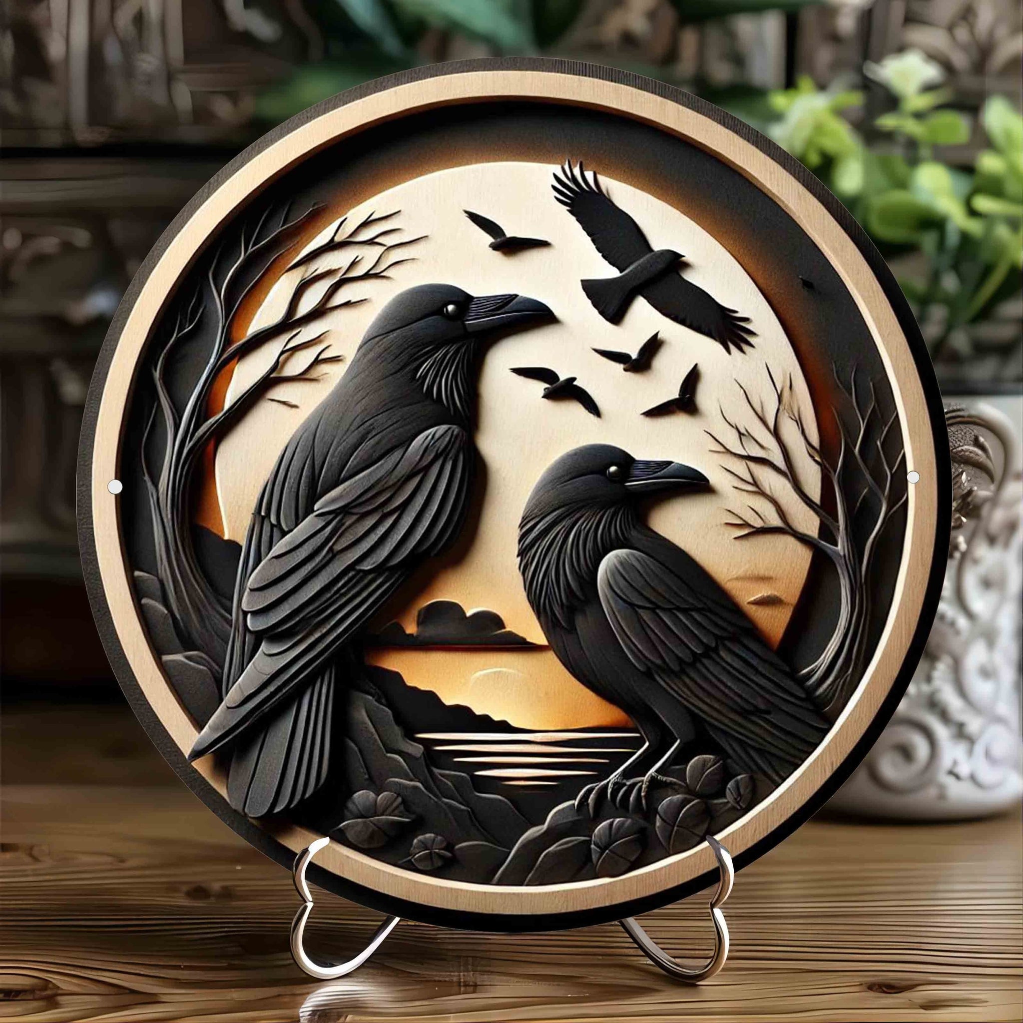 Sunset Dark Crow Metal Sign Black Raven Wall Sign Art Gothic Home Decor-MoonChildWorld