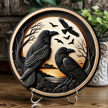 Sunset Dark Crow Metal Sign Black Raven Wall Sign Art Gothic Home Decor-MoonChildWorld