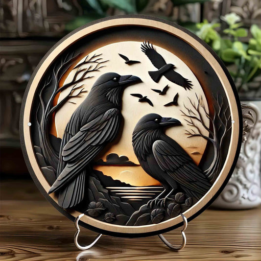 Sunset Dark Crow Metal Sign Black Raven Wall Sign Art Gothic Home Decor