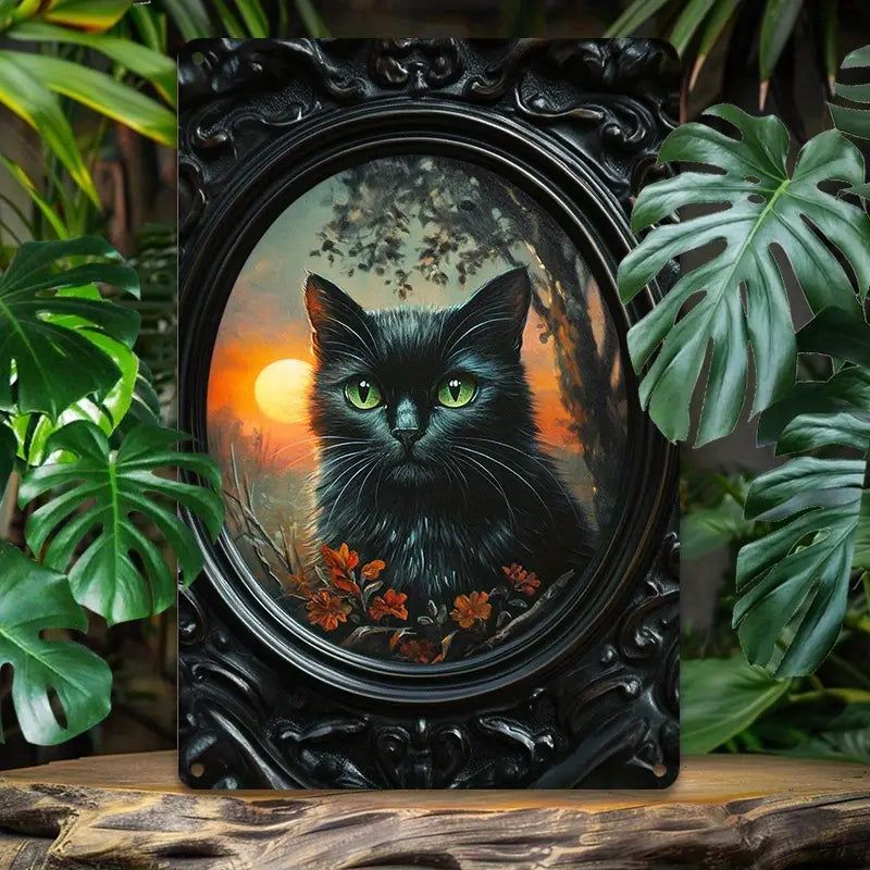 Black Cat Wall Art Occult Cat Metal Sign-MoonChildWorld