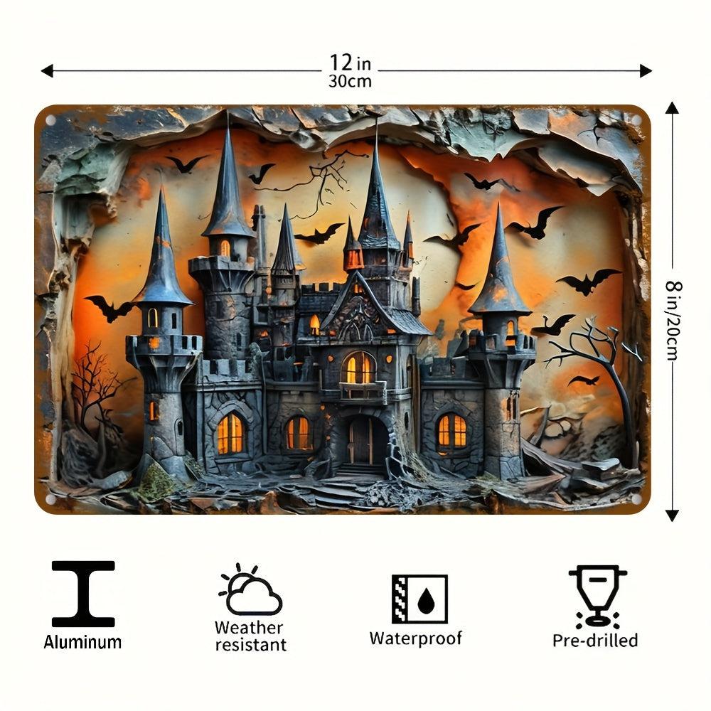 Halloween Decorative Sign Haunted Castle Wall Art Witch Castle Metal Sign-MoonChildWorld