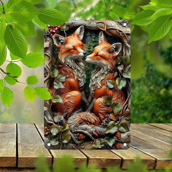 Foxes in Forest Wall Art Fox Metal Sign for Spirit Animal Home Decor