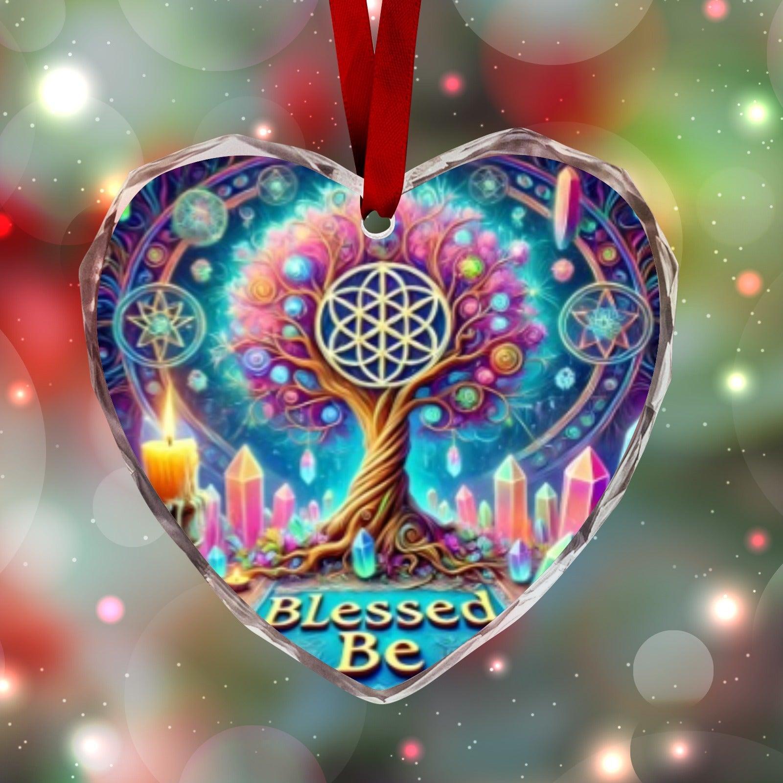 Celtic Tree of Life Pagan Yule Heart-Shaped Crystal Glass Ornament-MoonChildWorld
