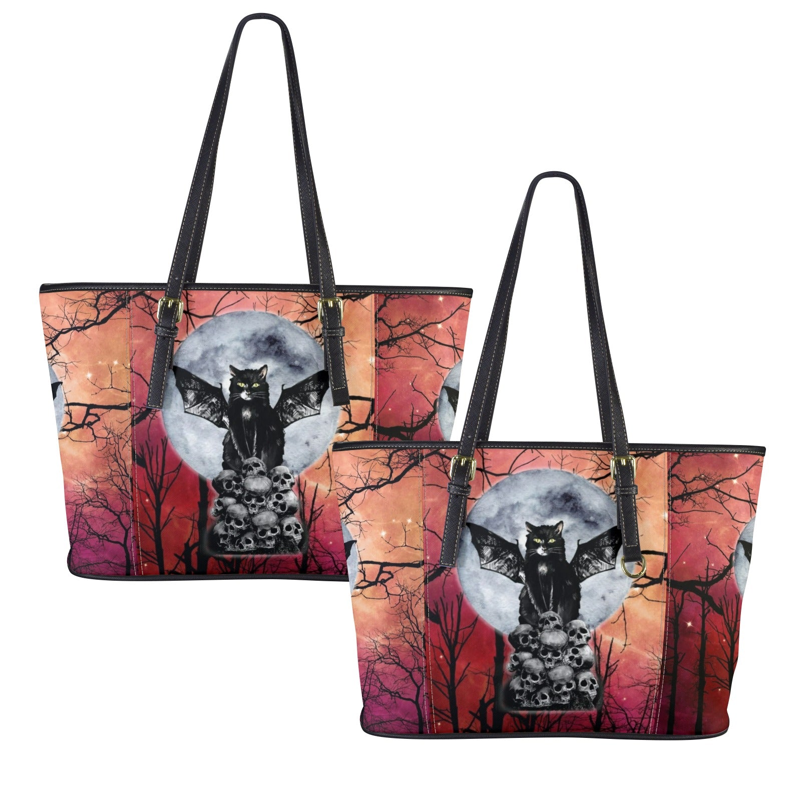 Gothic Skull Black Cat Tote Bag-MoonChildWorld