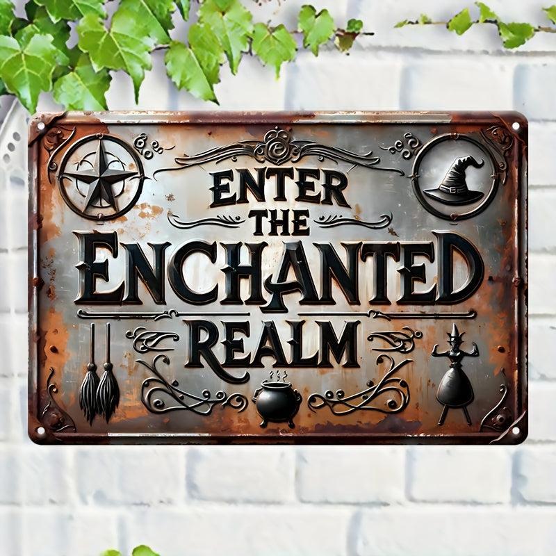 Enter the Enchanted Realm Metal Sign Witch Wall Decor Halloween Welcome Sign-MoonChildWorld