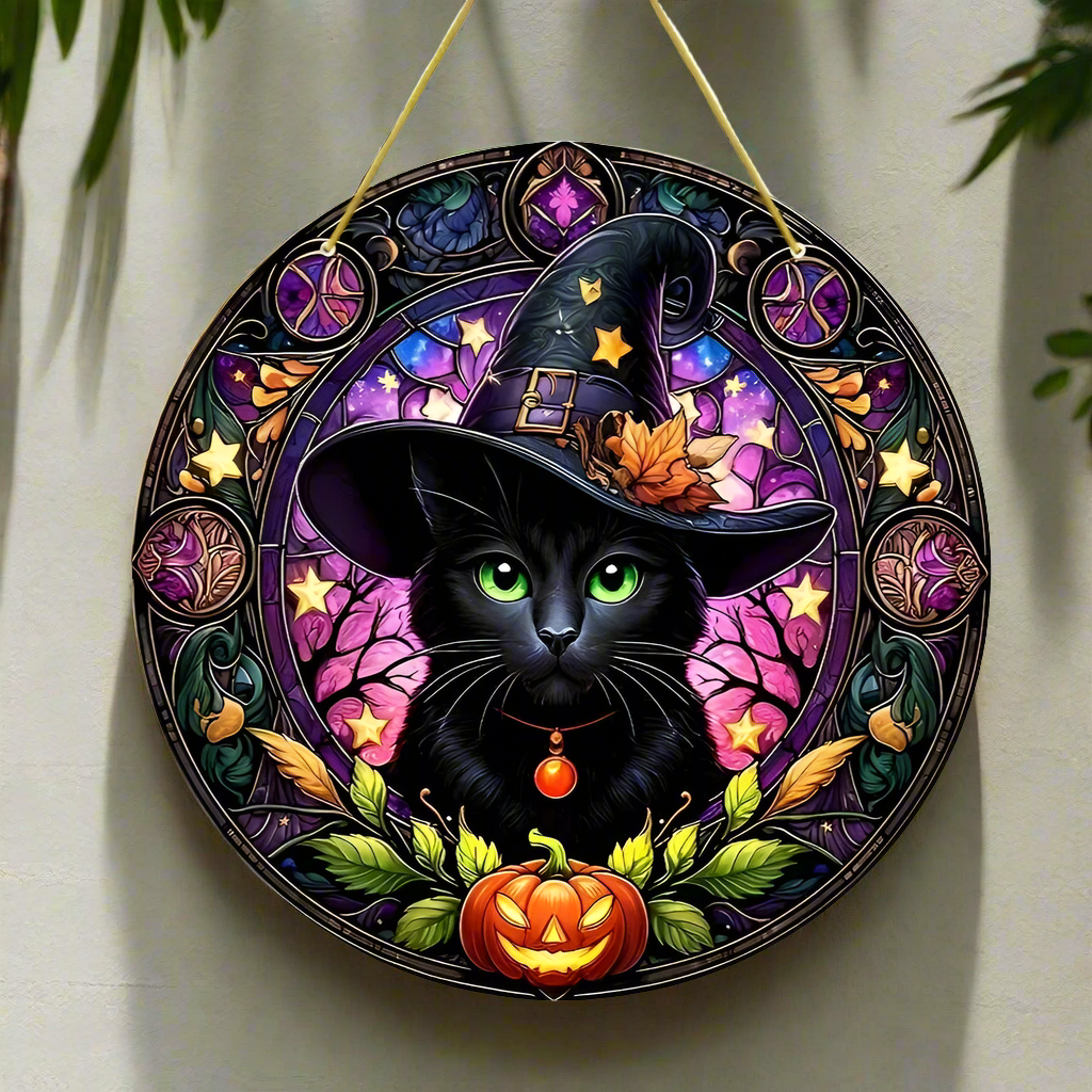 Magic Black Cat Suncatcher Halloween Witch Acrylic Sign-MoonChildWorld