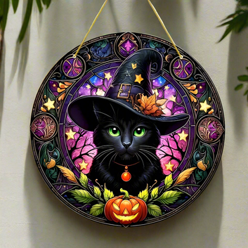 Magic Black Cat Suncatcher Halloween Witch Acrylic Sign