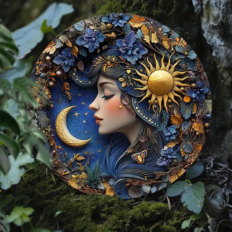 Sun Moon Goddess Wall Art Celestial Goddess Metal Sign-MoonChildWorld