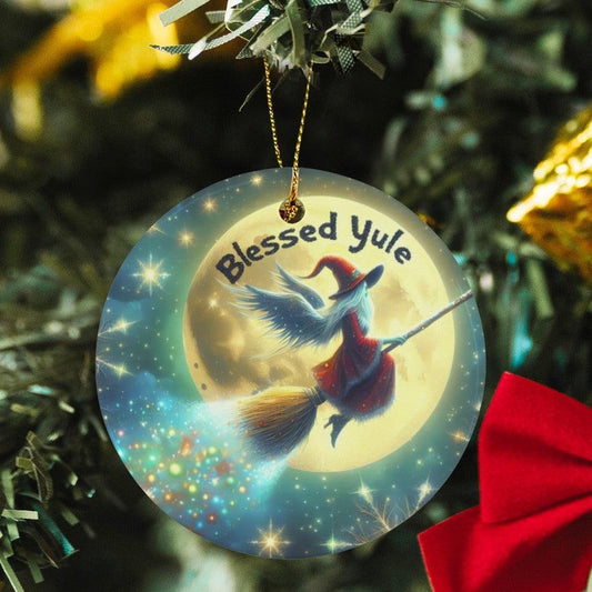 Flying Witch Ceramic Christmas Ornament for Yule Tree Decorations