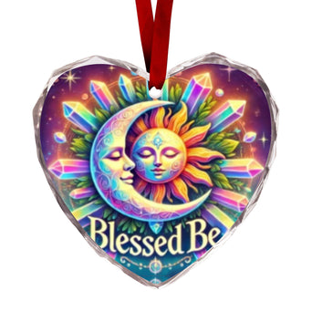 Celestial Sun Moon Pagan Yule Heart-Shaped Crystal Glass Ornament