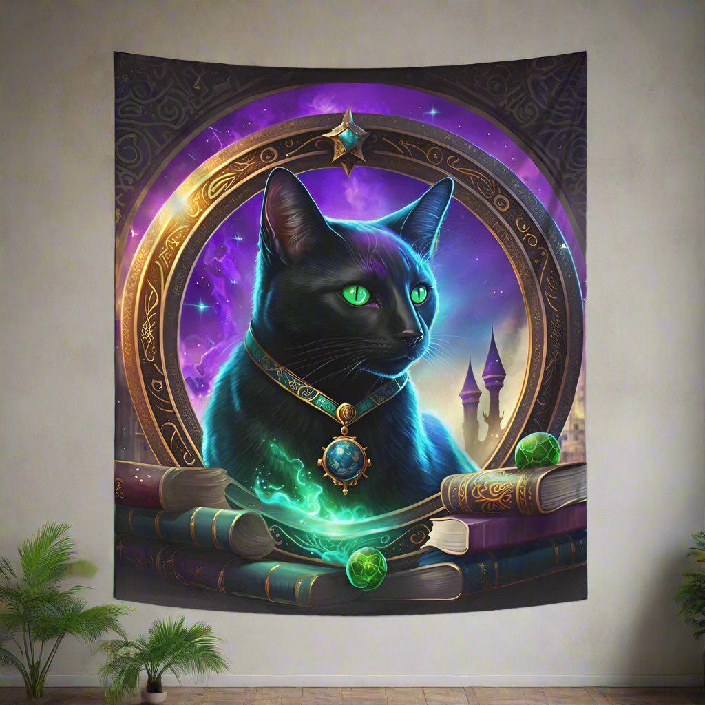 Wicca Black Cat Tapestry Witchy Cat Wall Hanging-MoonChildWorld